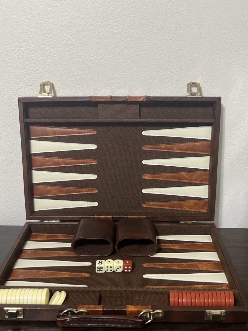 Vintage Backgammon Board Game Set with Case, Dice, and Checkers